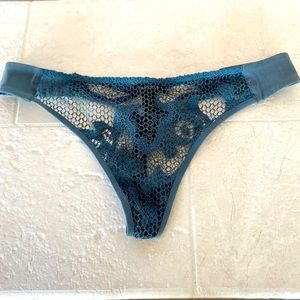 La Perla Blue Grey Lace 19462 Slope Floral Mesh Tanga Thong  Sz S